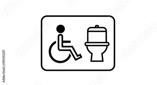 Accessible restroom icon with wheelchair symbol and toilet in minimalist style