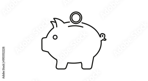 Minimal piggy bank outline for financial savings concepts