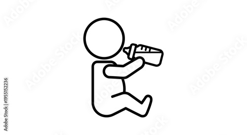 Minimalist line art of baby sitting and drinking from bottle
