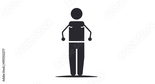 Minimalist silhouette of a puppet dancer with strings and shadow in black and white