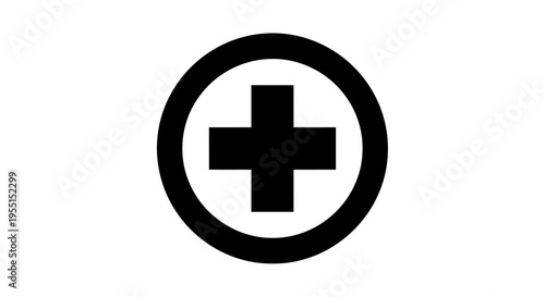 Bold black medical cross symbol on white background