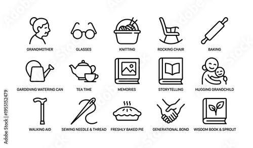 Symbols of grandmother's life: knitting, baking, and family bonding