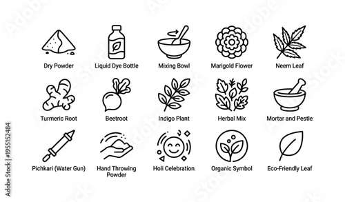 Festival icons of traditional indian holi celebrations with natural elements