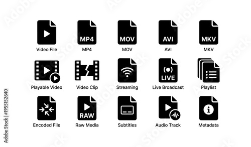 Comprehensive icons set for video formats and streaming services