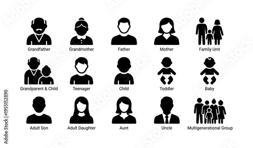 Silhouette icons of family members and generations