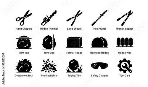 Gardening tools and techniques for hedge maintenance and pruning