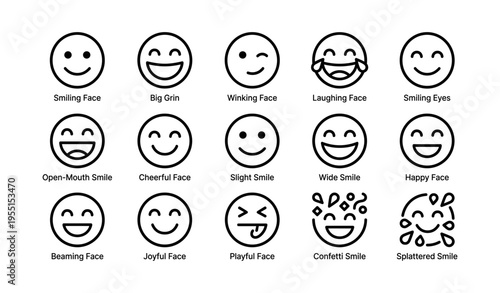 Various emoji faces displaying different smile expressions