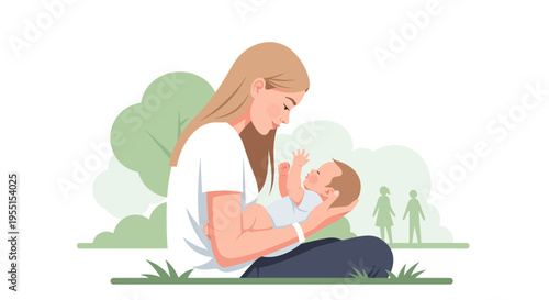 Mother and baby bonding outdoors in nature
