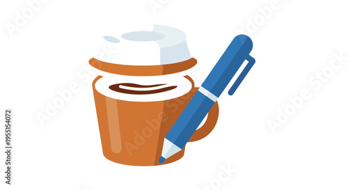 Minimalist coffee cup and pen on table