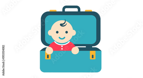 Cute cartoon baby in suitcase: adorable travel concept design