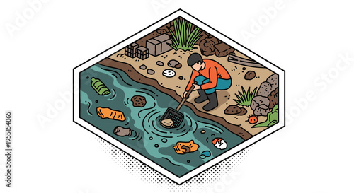 Isometric design of river cleanup effort by environmental volunteer