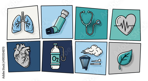 Healthcare icons set: medical tools and symbols in flat style for