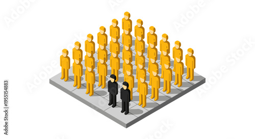 Diverse team leadership in isometric 3d design on a chessboard