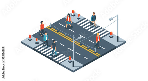 Urban isometric city crosswalk with pedestrians
