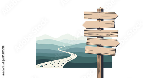 Mountain path with direction signs and rocky trail on a clear day