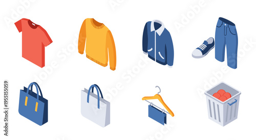 Isometric clothing and accessories set with casual and formal wear