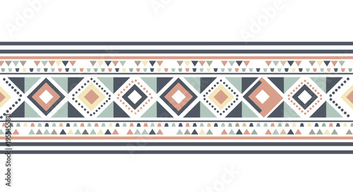 Geometric tribal pattern with colorful diamonds and triangles