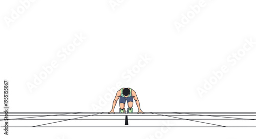 Athlete sprinting preparation on track: start line focus in