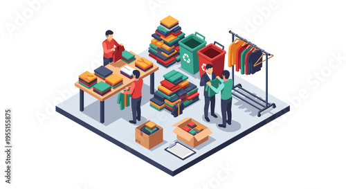 Sustainable fashion concept: isometric clothing donation and