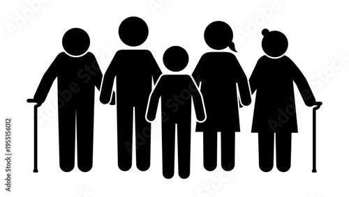 家族・親子・高齢者世帯を表す人物ピクトグラムセットイラスト