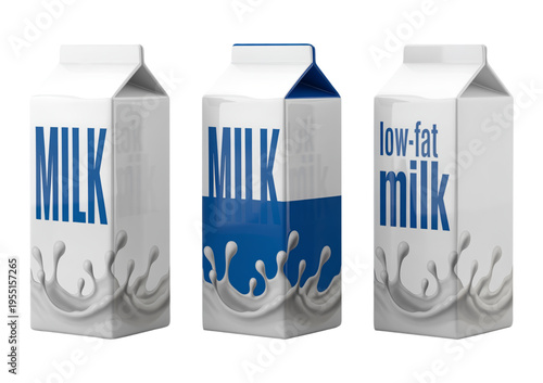 3D Realistic Milk Carton Box Mockup Set with Minimalist Blue Branding