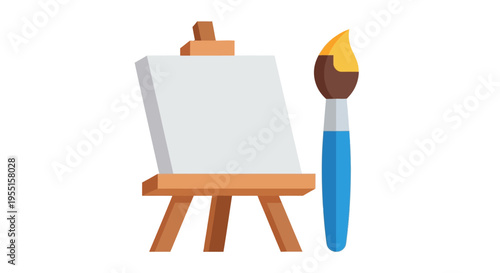 Flat style art easel with brush on clean background for creative conce