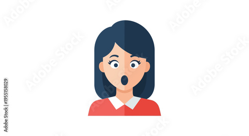 Surprised cartoon character with blue hair in modern flat design