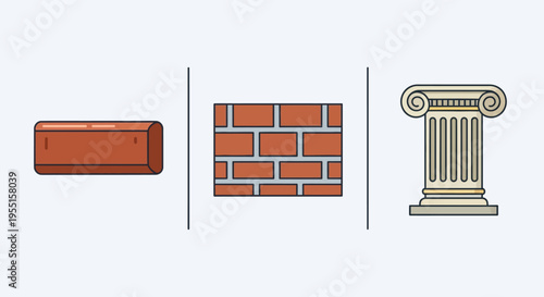 Evolution of building materials: brick brick wall classical column ill