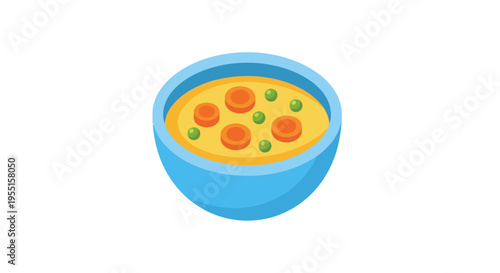 Colorful isometric bowl of soup with vegetables
