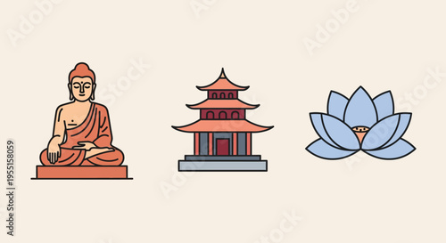 Buddhist symbols and architecture in flat design