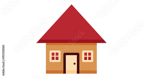 Simple flat house with red roof and windows