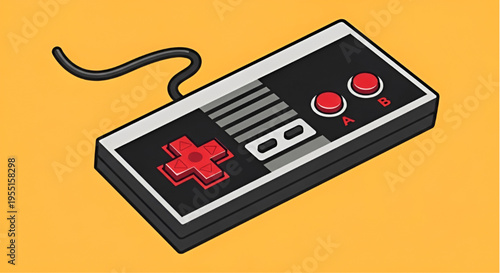 Classic Retro Gaming Controller Illustration with Red Buttons