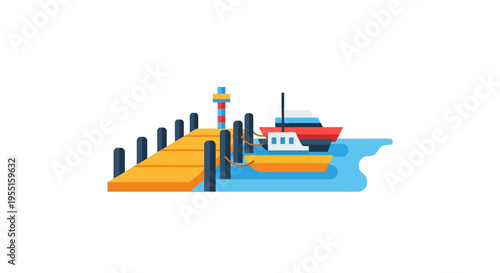 Colorful harbor scene with boats and pier