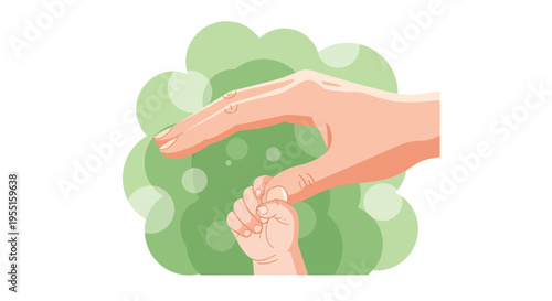 Gentle connection: adult and baby hand in nature-themed minimalist art