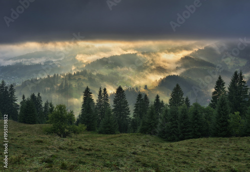 silhouettes of morning mountains. foggy morning in the Carpathians. Mountain landscape