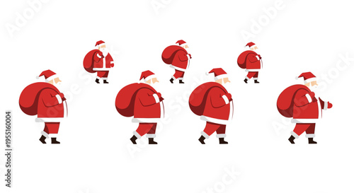 Jolly santa claus seamless pattern with red sack in motion for holiday design