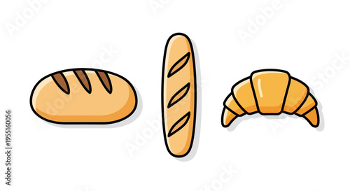 Assorted baked goods in modern flat style