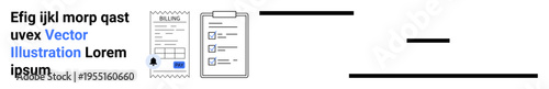 Financial management, office tasks, organization, record-keeping, administrative processes, paperwork. Invoice and checklist side-by-side. Financial management and office tasks concept