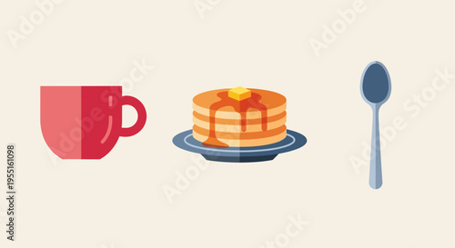 Minimalist breakfast set with pancakes and coffee cup
