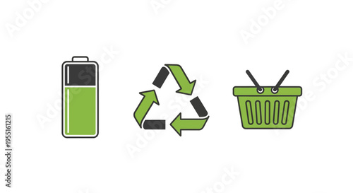 Eco-friendly icons for sustainable living: recycle, reuse, recharge