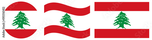 Lebanon flags collection, set. Round flag of Lebanon isolated in circle shape, waving flag isolated.