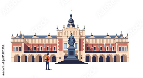 Traveler admiring historic european architecture with grand building