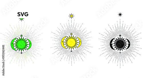 Celestial Eye Symbols: Sun, Moon, Stars, Rays, SVG Icons
