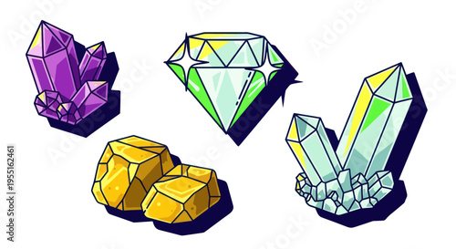 Assorted Gemstones and Gold Nuggets - Vector Illustrations