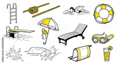 Summer Poolside Essentials Doodle Collection: Swimming, Relaxing, and Fun