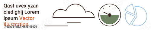 Data analytics, weather forecast, business reporting, performance measurement, graphical visualization, digital communication. Cloud, gauge and pie chart icons in a clean style. Data analytics