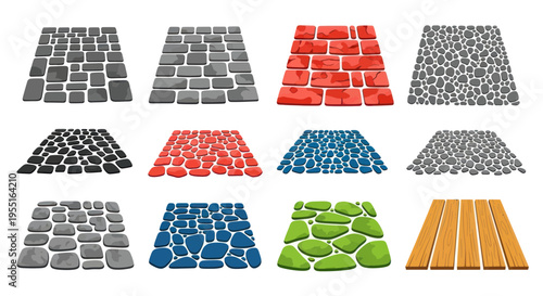 Variety of Paving Slabs: Stone, Brick, Cobblestone, Wood Textures