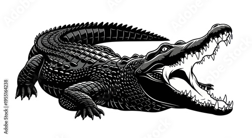 Aggressive Alligator Biting with Sharp Teeth, Reptile Predator Illustration