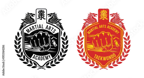 Martial Arts Academy Emblem with Fist and Dragons