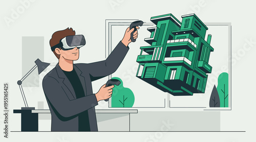 Man wearing virtual reality headset.